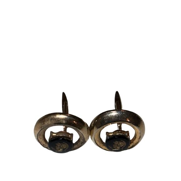 Roman Soldier Knight in Black Gold Tone Vintage Cufflinks - Picture 3 of 6